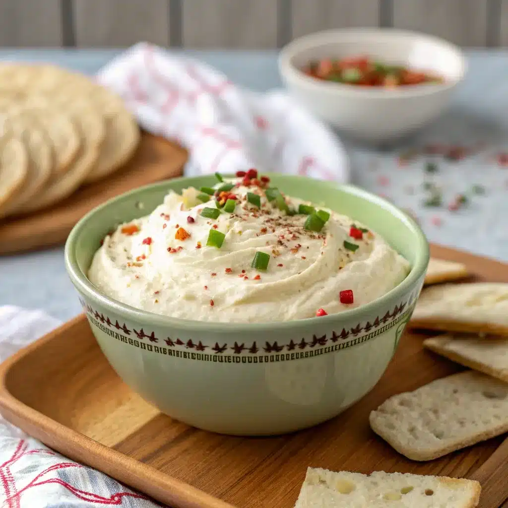 The finished high protein dunkaroo dip in a serving bowl, ready to eat.