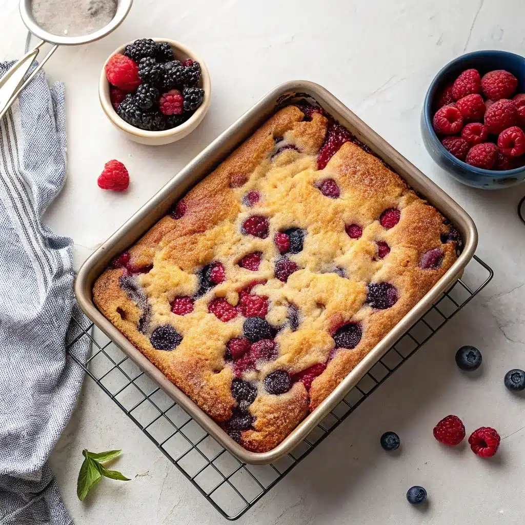 High protein triple berry bake just out of the oven