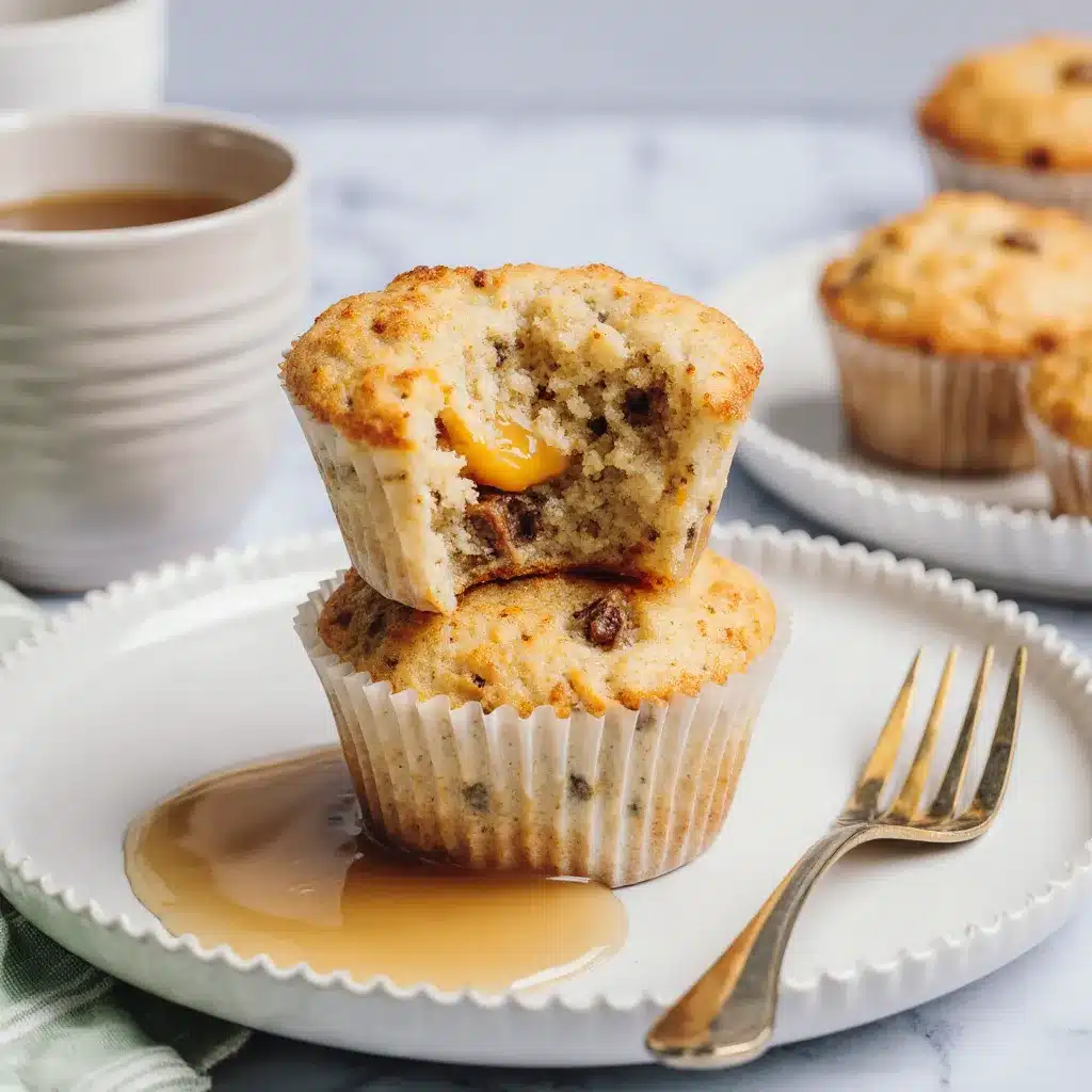 A High Protein McGriddle Muffin cut in half, showing the fluffy, pancake-like inside with sausage and cheese.