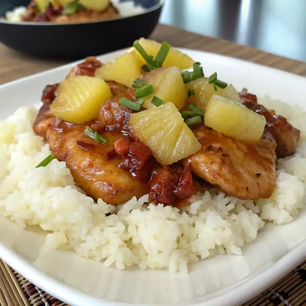 Low-carb Hawaiian chicken served with cauliflower rice