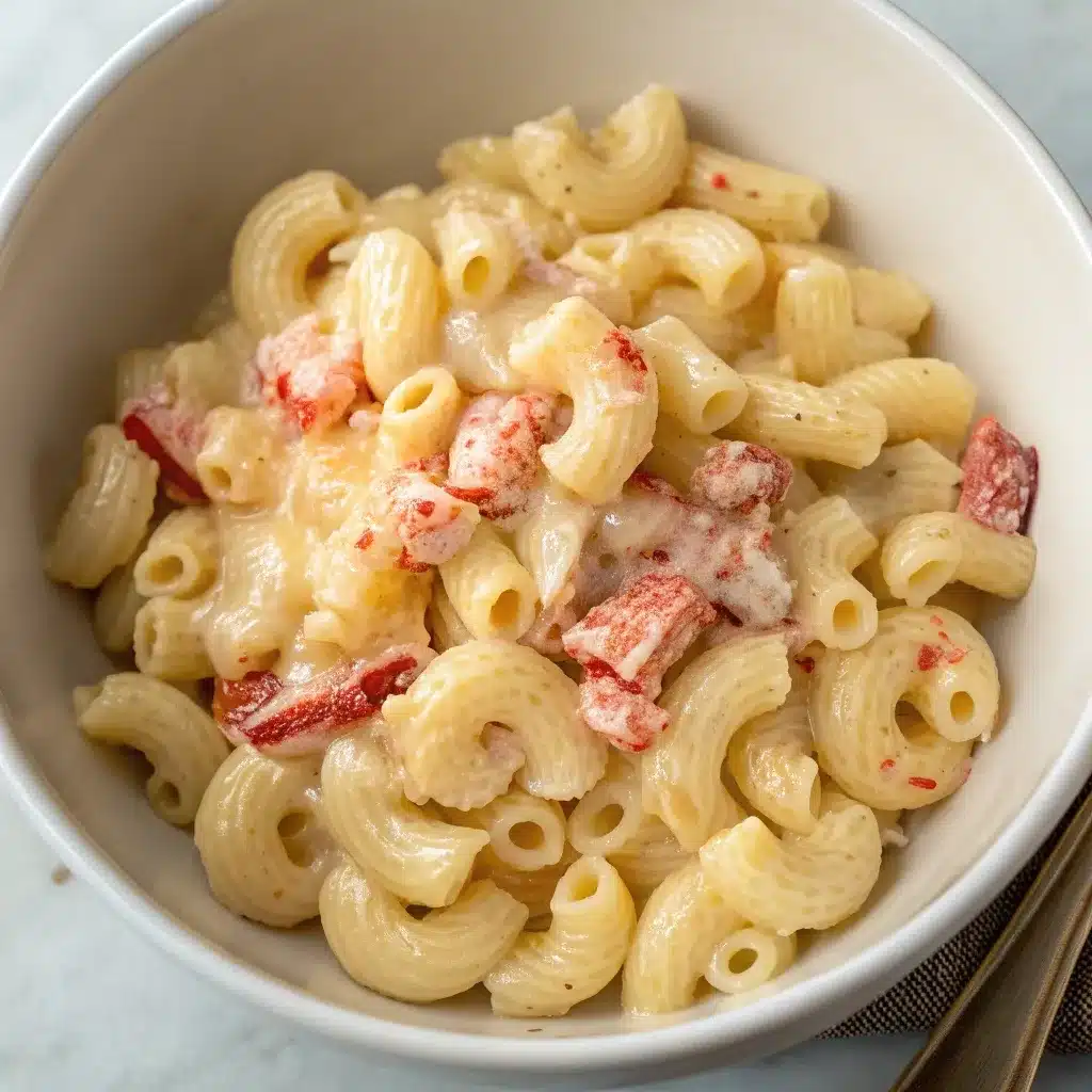 Pasta and small diced lobster pieces mixed with cheese sauce.