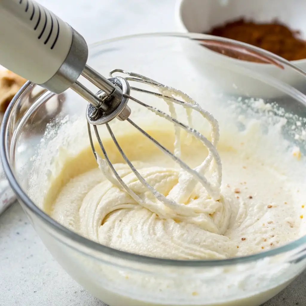 Whisking protein powder into yogurt and eggnog base.