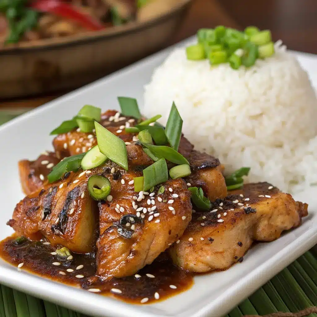 Garnished slow cooker Hawaiian chicken with pineapple