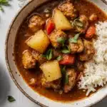 Sweet Hawaiian Crockpot Chicken served with pineapple and peppers