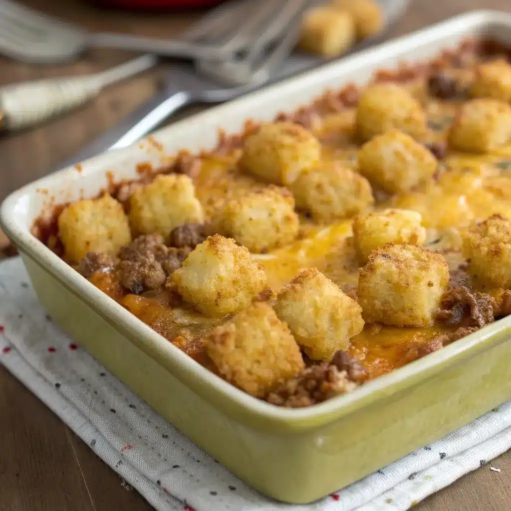 Tater tot cowboy casserole with crispy golden top