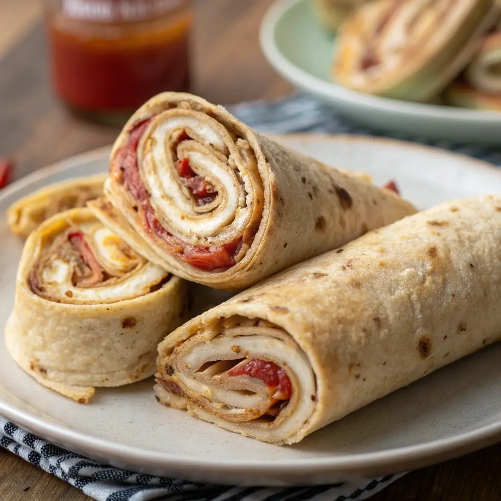 Crispy air-fried pizza roll-ups made with high protein tortillas.