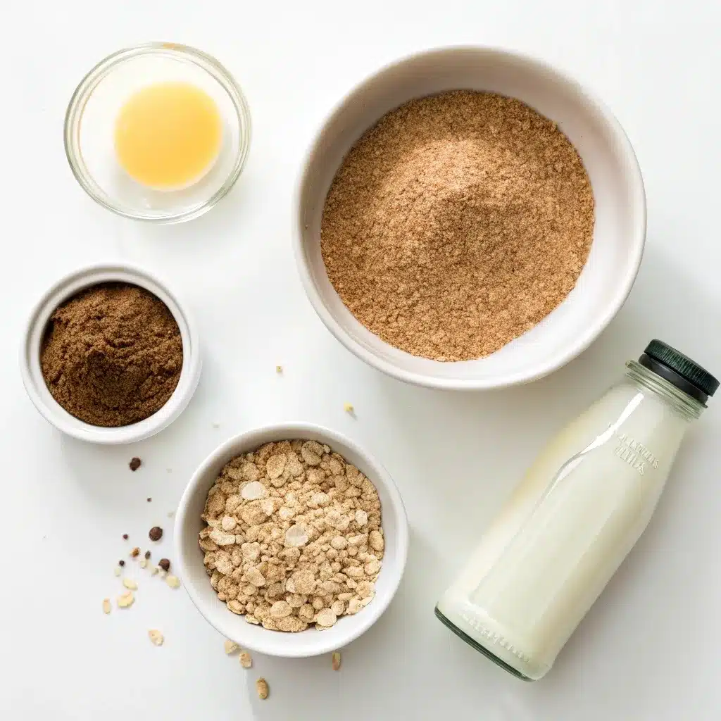 Vegan and gluten-free swaps for baked oatmeal, including a flax egg, plant-based milk, and gluten-free oats.