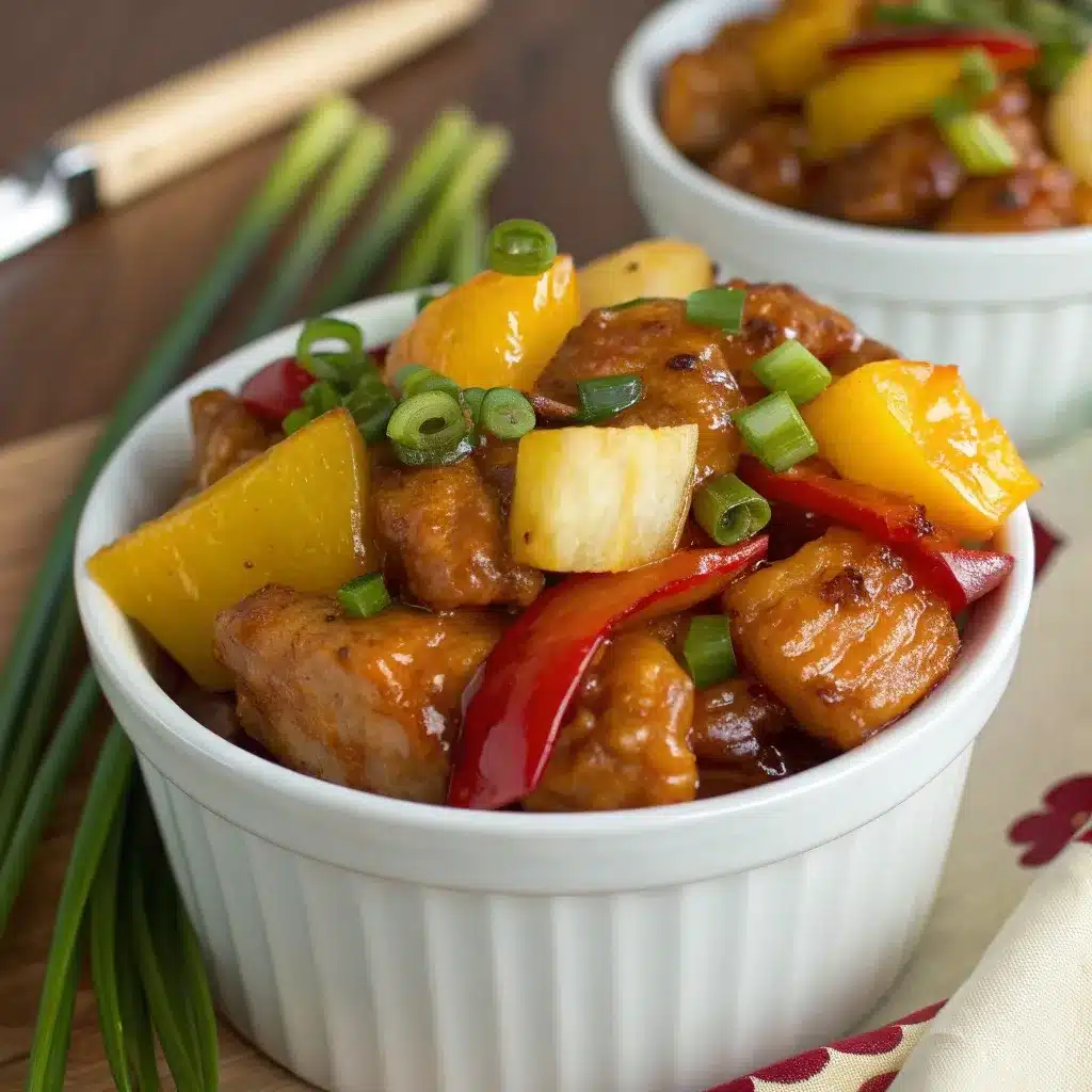 Slow Cooker Hawaiian Chicken garnished with scallions and pineapple