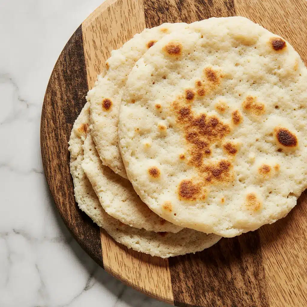 A stack of golden brown, plain cottage cheese flatbreads on a baking sheet.