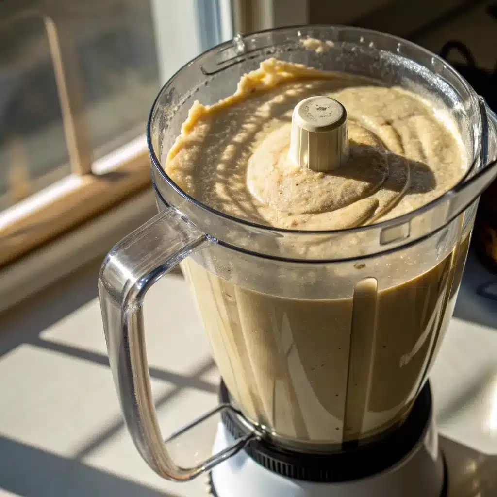 Blending smooth waffle batter in a blender.
