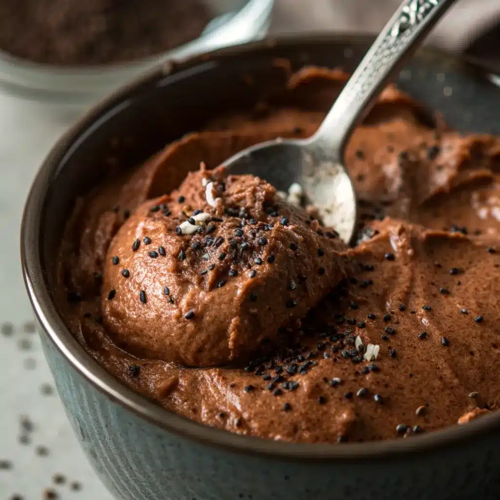 Chocolate mousse thickened with chia seeds.