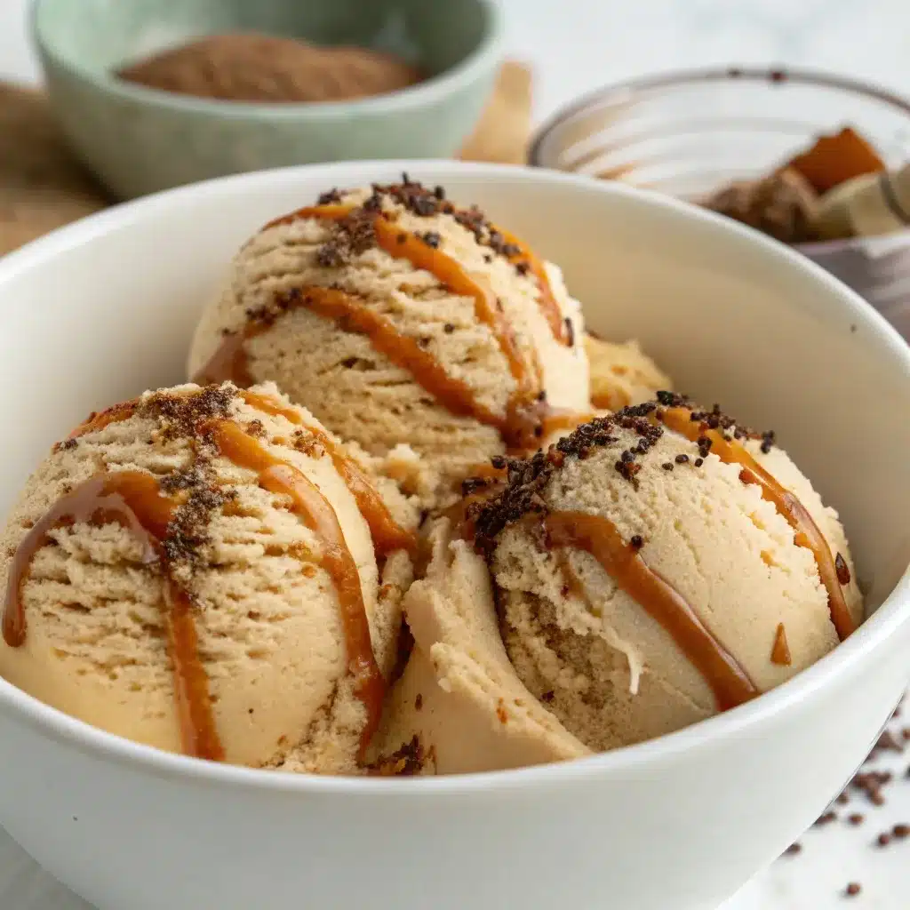 Scoop of Coffee Salted Caramel Cottage Cheese Ice Cream.