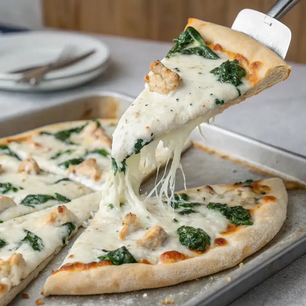 White pizza using cottage cheese alfredo sauce as the base.