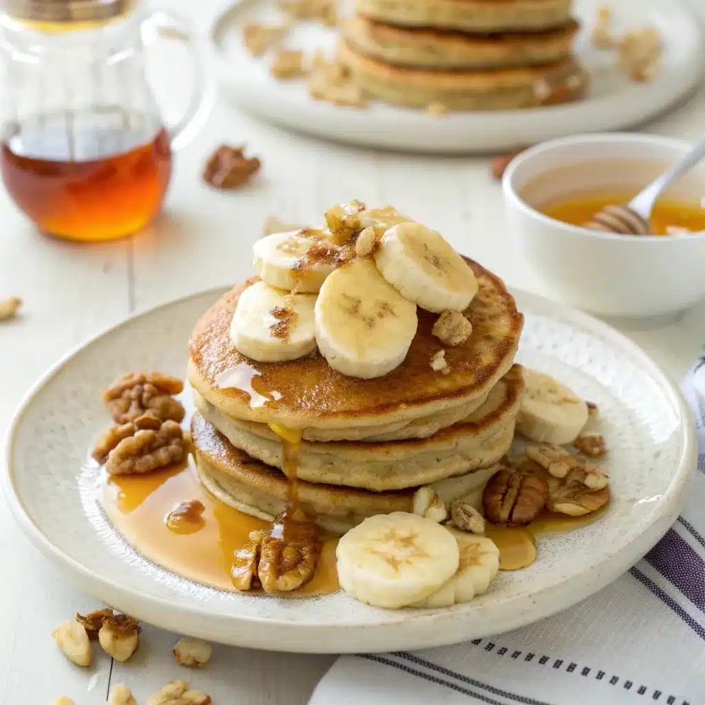 Cottage cheese banana pancakes with walnuts.
