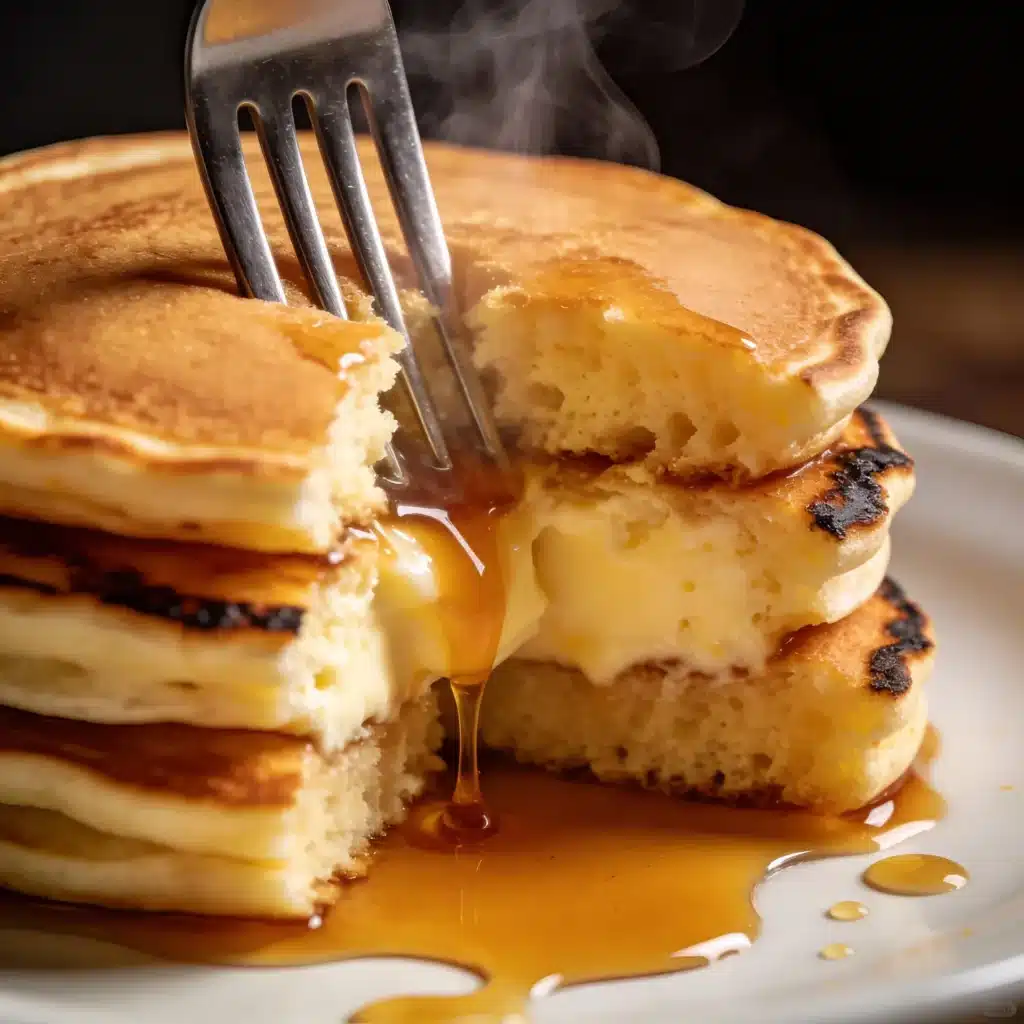 Interior texture of a fluffy cottage cheese pancake.