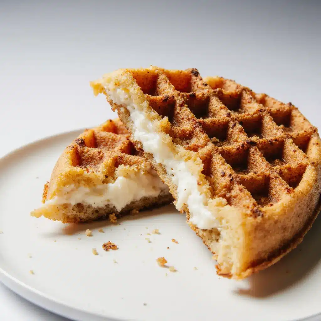 A crispy cottage cheese waffle cut open to show texture.