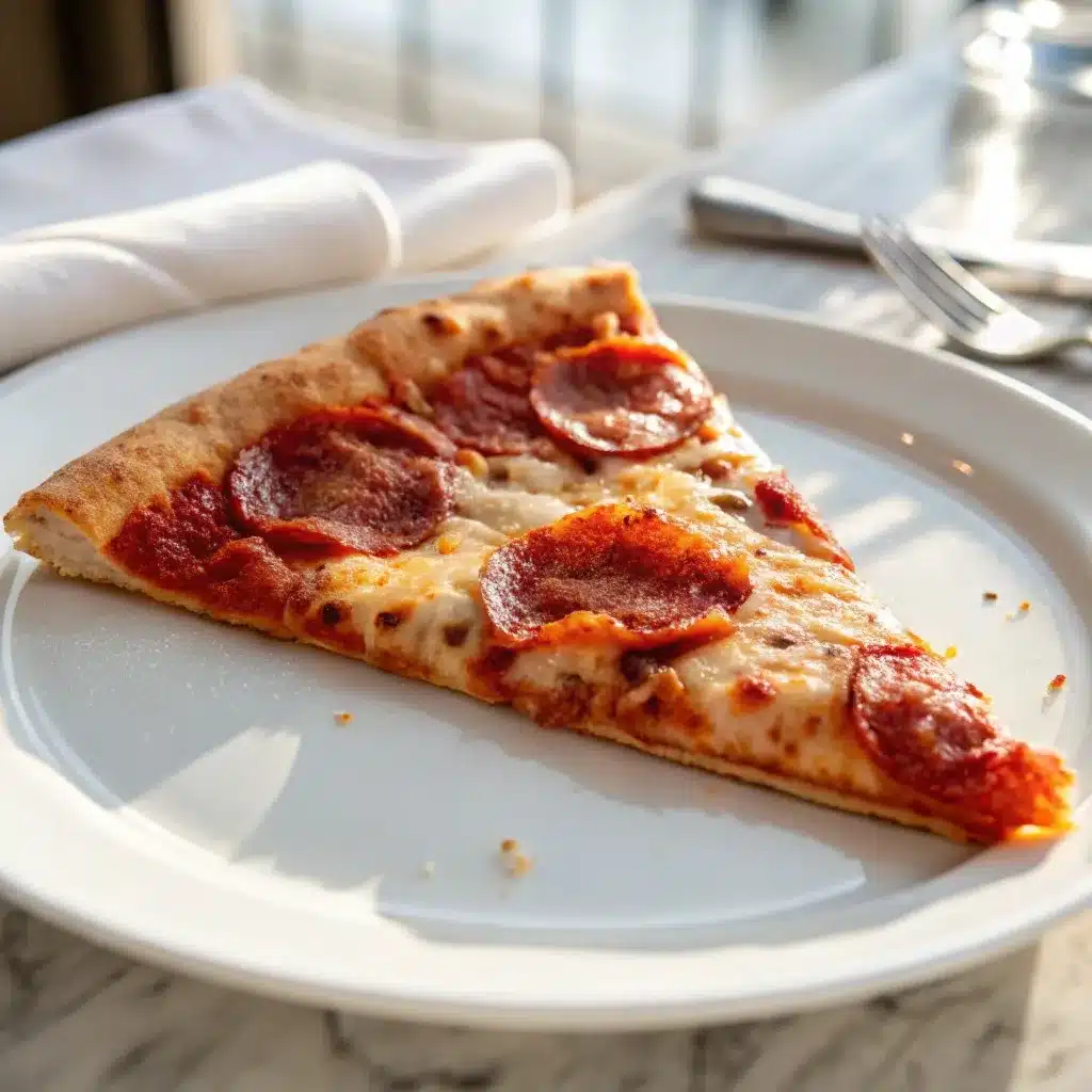 A slice of High Protein Cottage Cheese Pizza Crust served on a white plate.