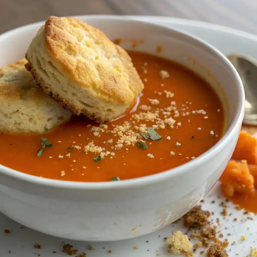Dipping a cottage cheese biscuit into high protein tomato soup.