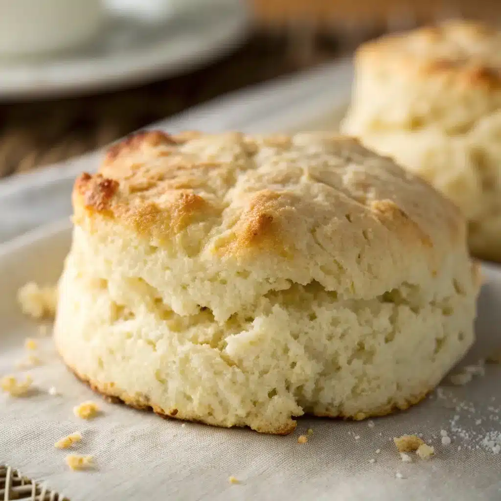 Close up texture of a gluten-free cottage cheese biscuit showing it is moist and fluffy.