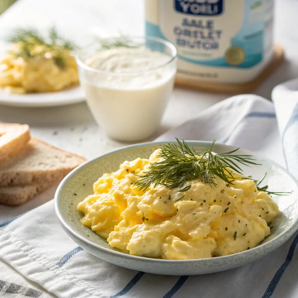 Scrambled eggs made with Greek yogurt instead of cottage cheese.