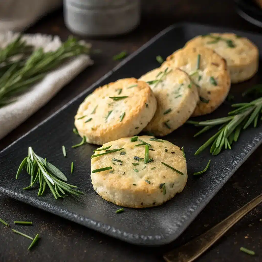 Savory herbed cottage cheese biscuits with rosemary and chives.