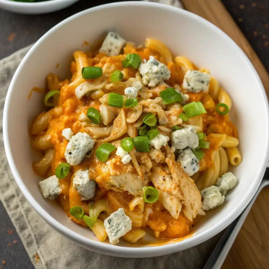 High protein buffalo chicken mac and cheese variation.