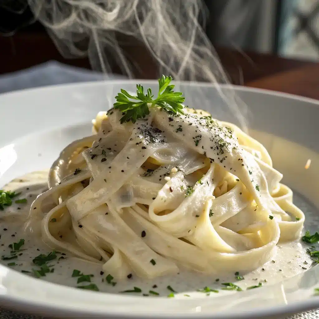 A messy, delicious plate of fettuccine coated in high protein cottage cheese alfredo sauce.
