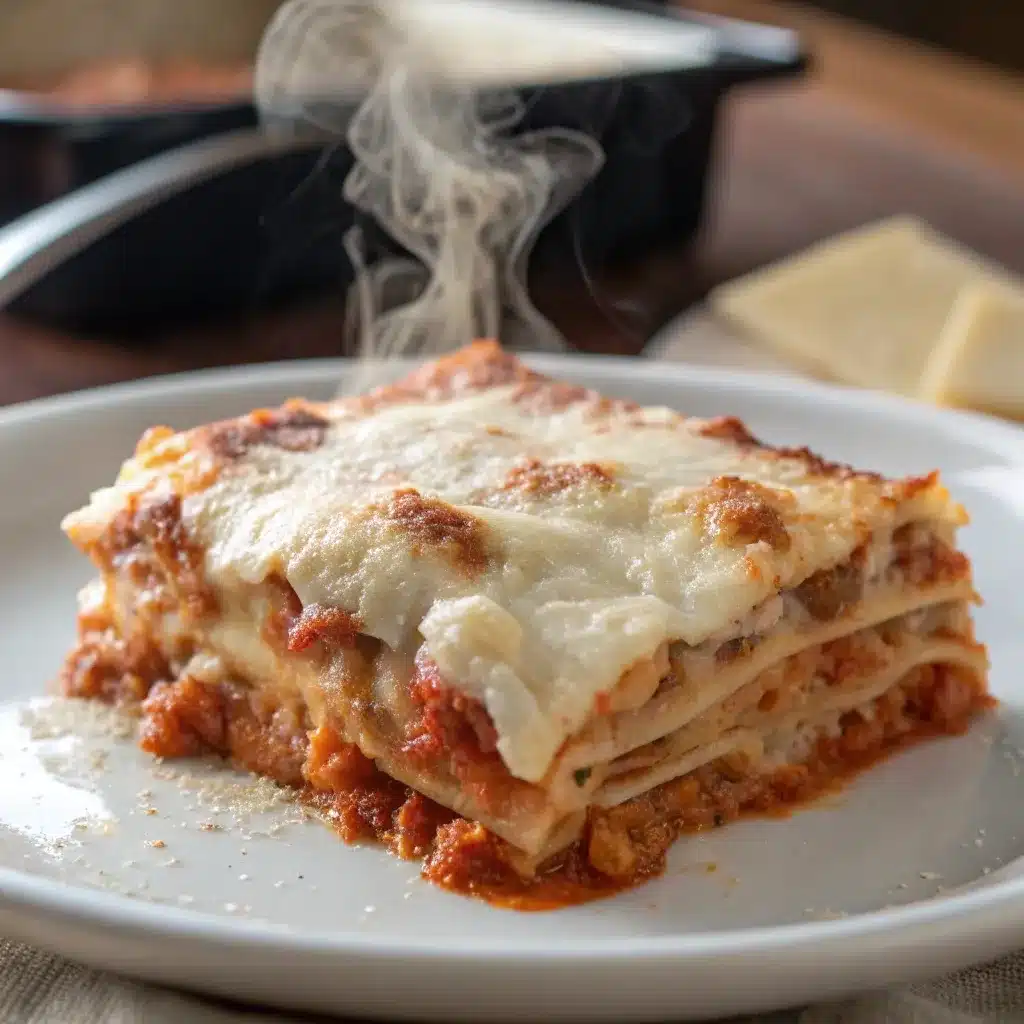 High protein lasagna made with a ricotta and egg white mixture.