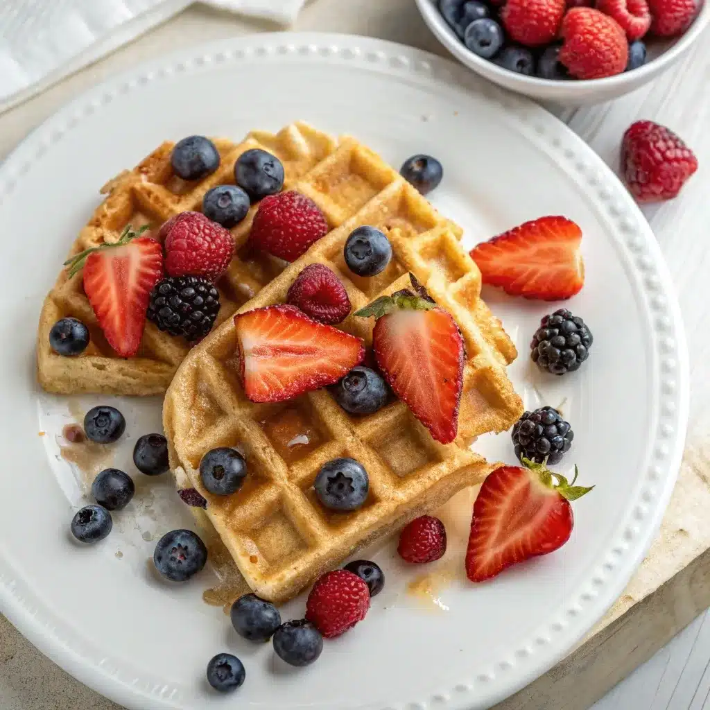 High protein waffle breakfast with berries.