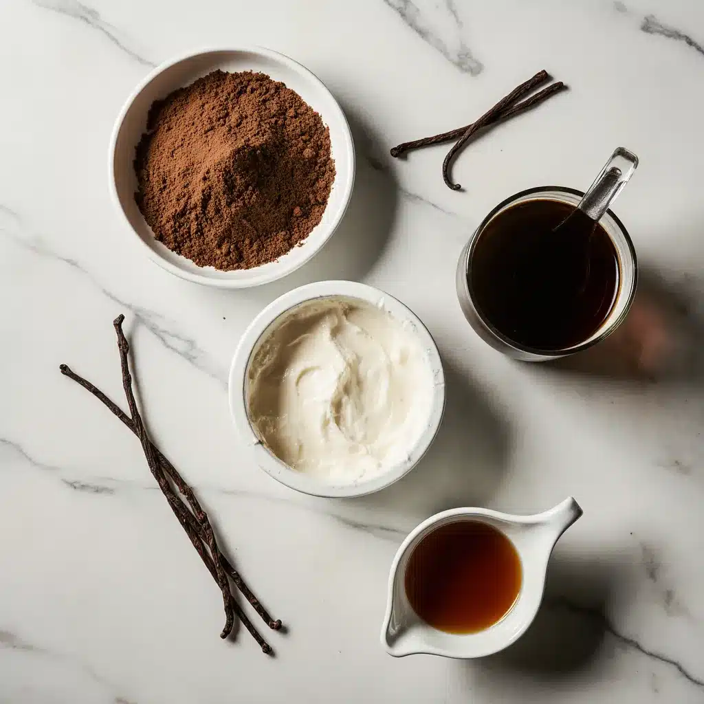 Ingredients for chocolate mousse: cottage cheese, cocoa, maple syrup.
