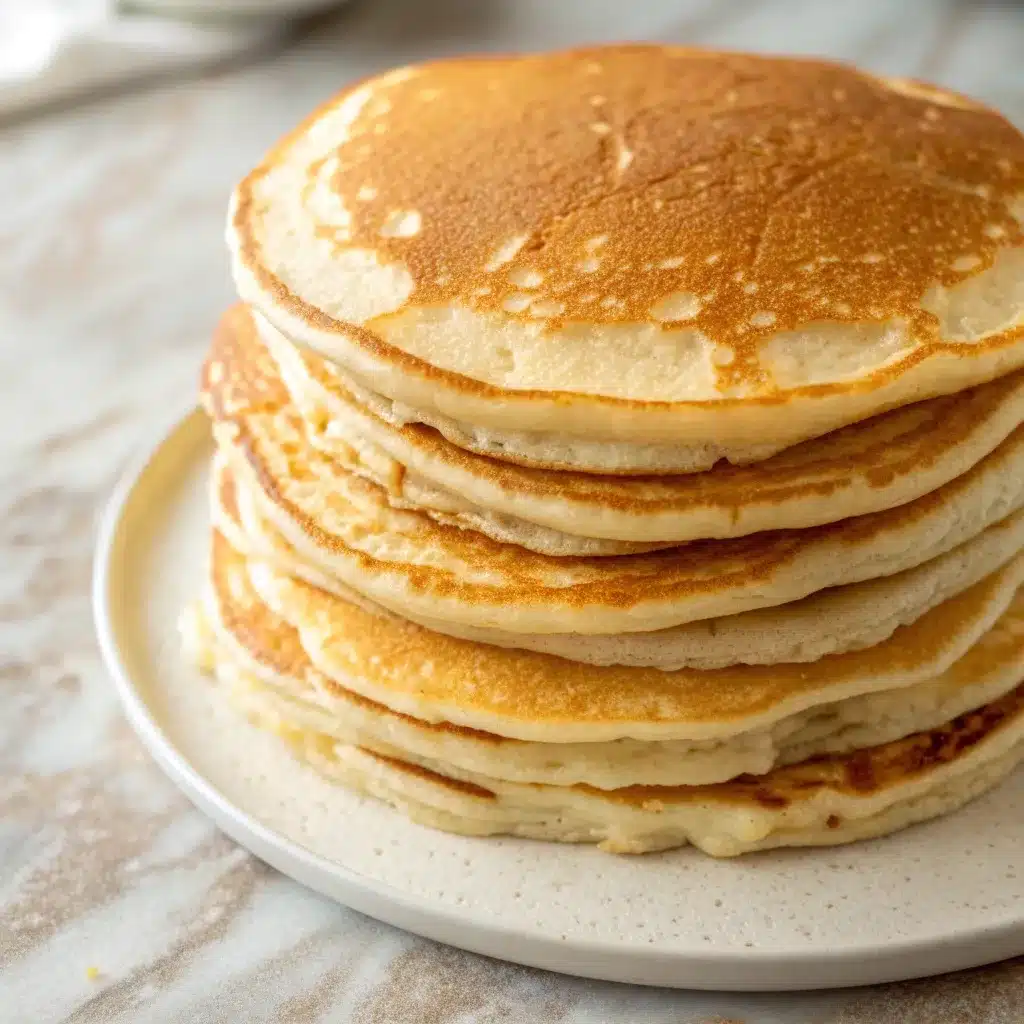 Meal prep protein pancakes stacked with parchment paper.