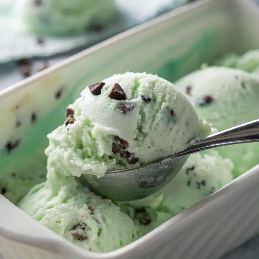 Scoop of Mint Chocolate Chip Cottage Cheese Ice Cream.
