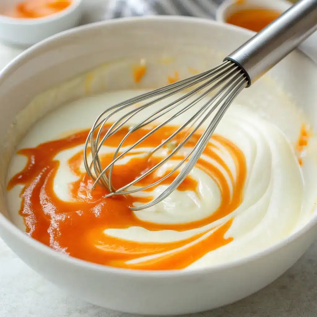 Whisking hot curry sauce into a bowl of greek yogurt to prevent curdling.