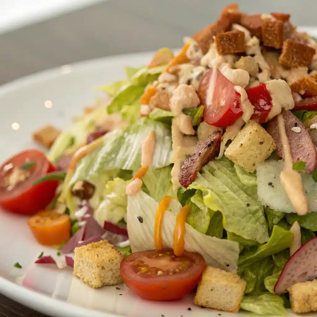 Macro close-up of the finished dressed grinder salad texture.