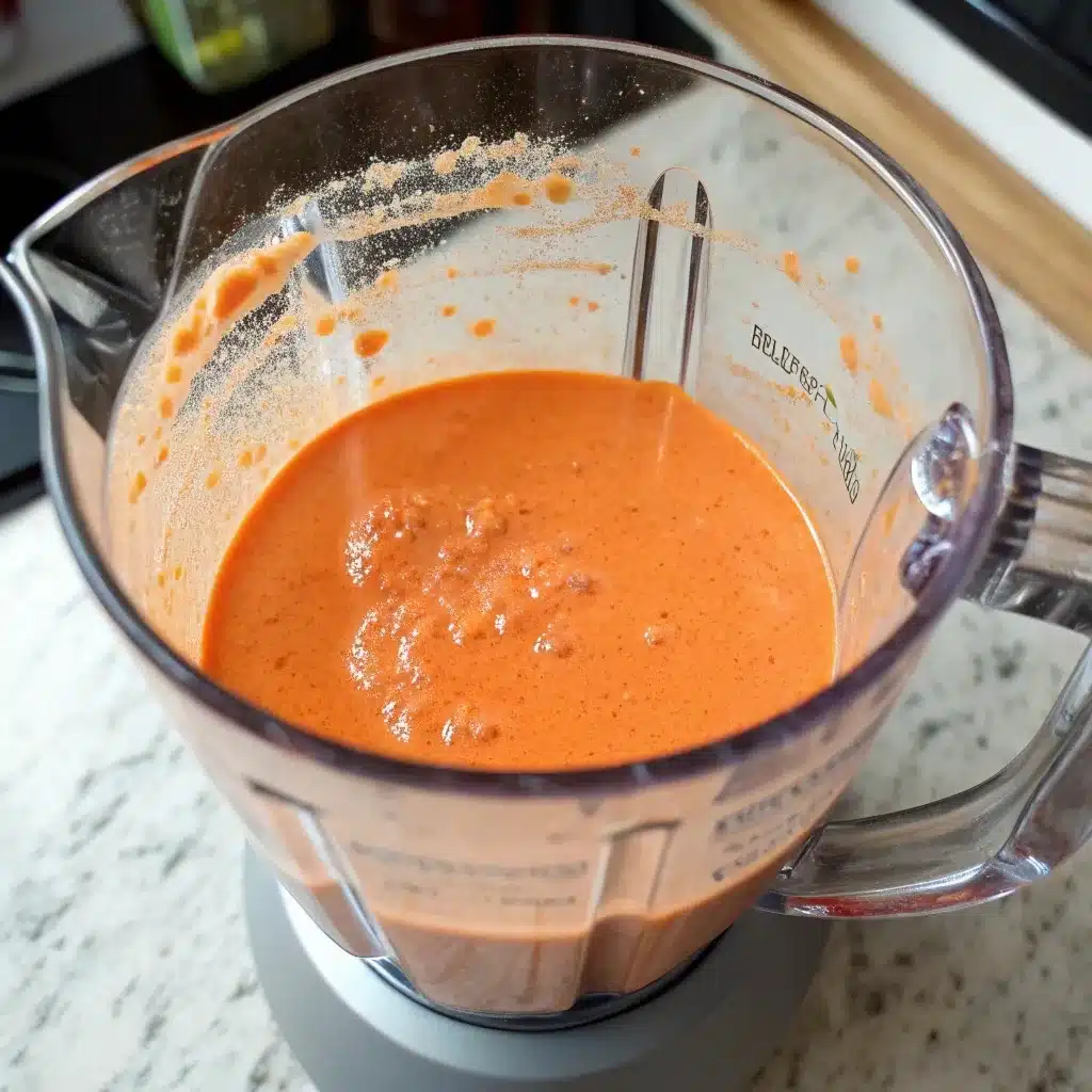 Blending cottage cheese, hot sauce, and ranch until smooth.