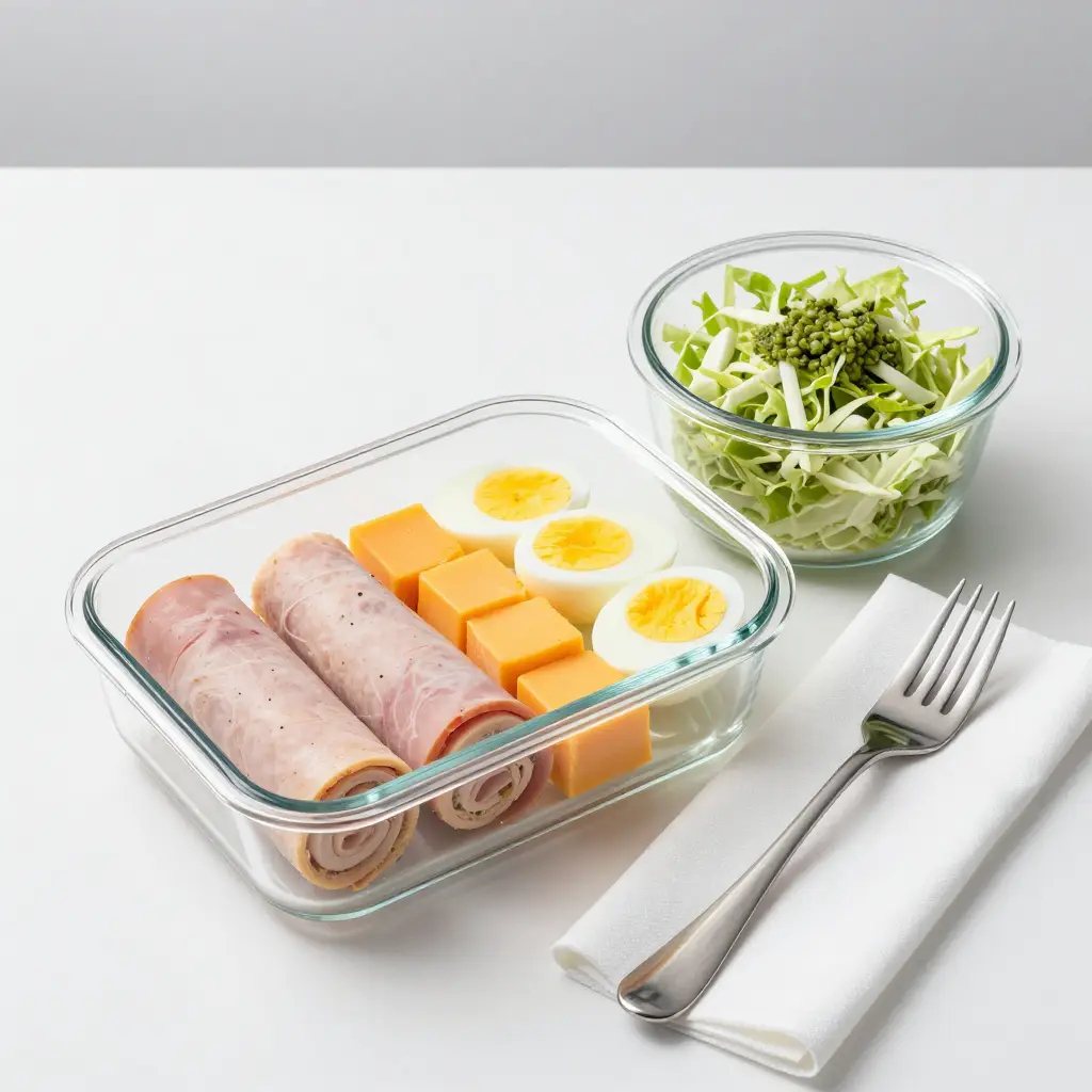 Low carb lunch box served with green goddess salad.