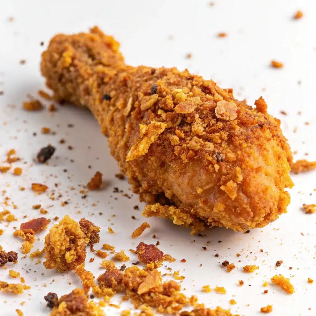Close up texture of cornflake crusted chicken breast.