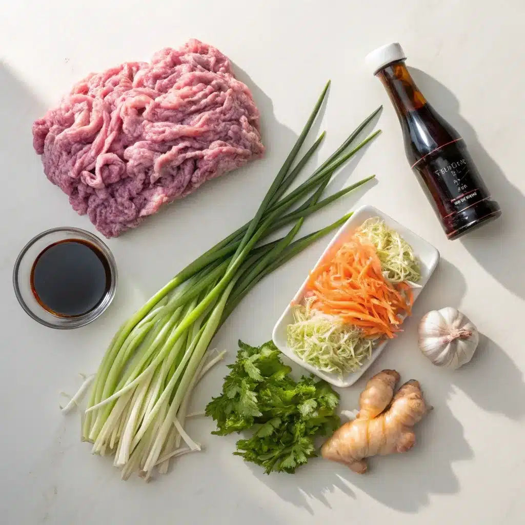 Ingredients for healthy egg roll in a bowl including coleslaw mix and turkey.