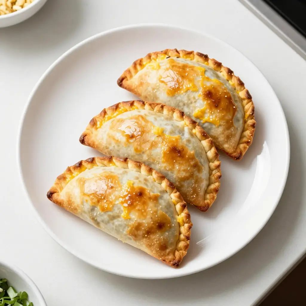 Plate of golden baked high protein philly cheesesteak pockets.