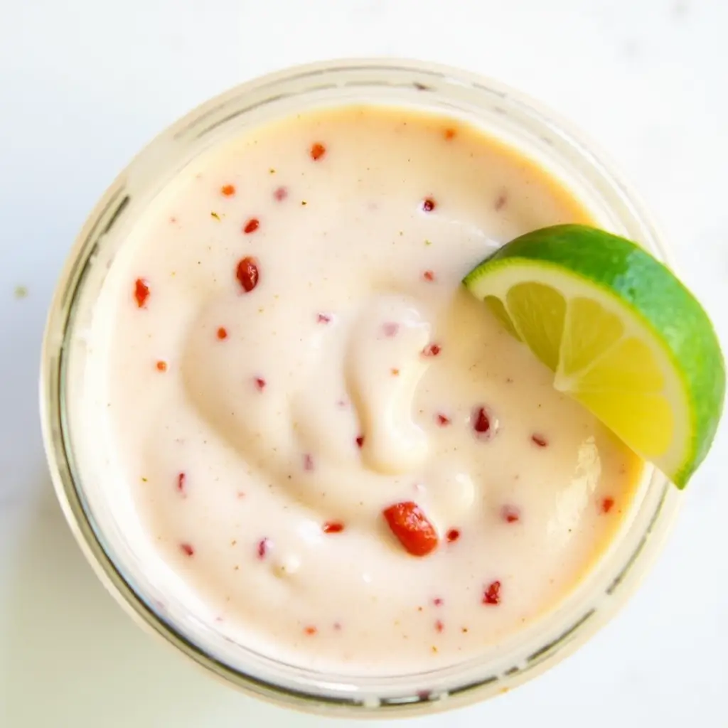 High protein taco salad dressing made with greek yogurt and salsa.