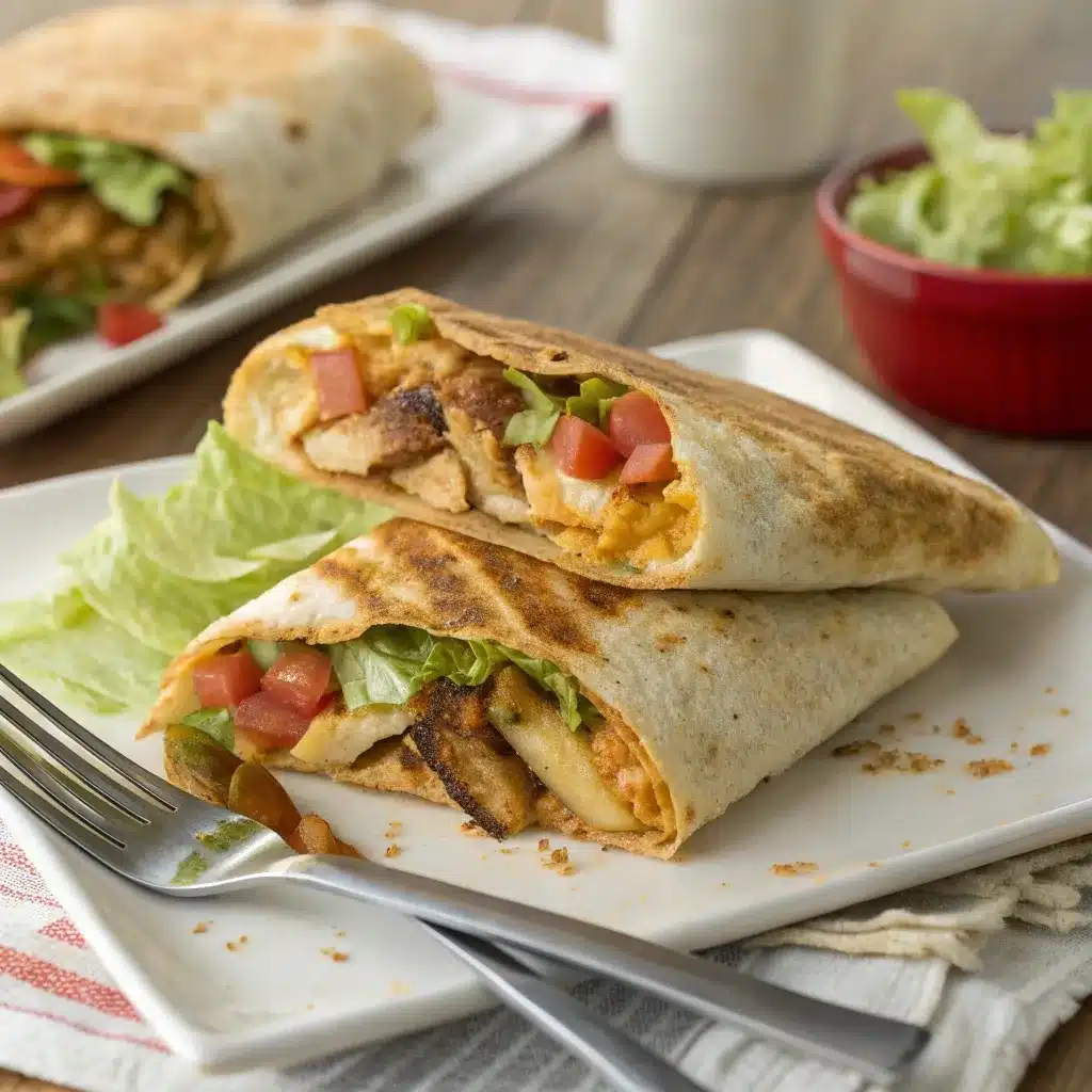 A healthy taco bell copycat crunchwrap supreme ready to eat.