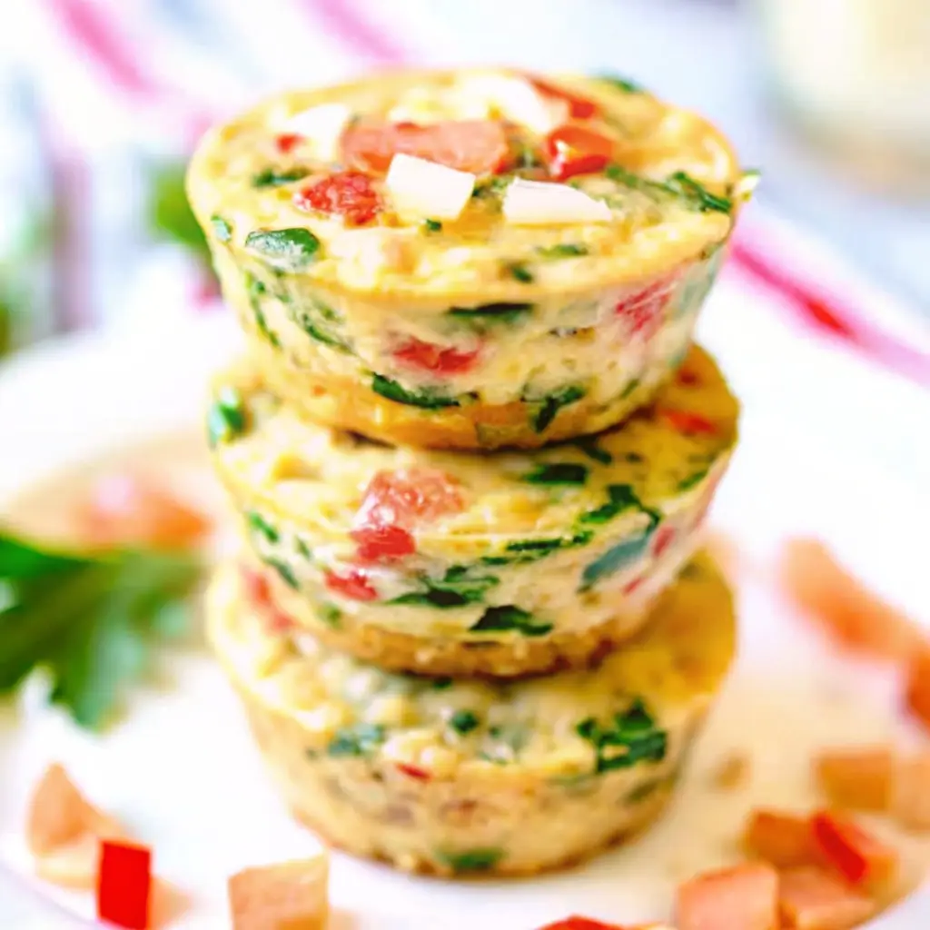 Platter of Starbucks copycat egg bites showing both bacon-gruyere and roasted red pepper flavors.
