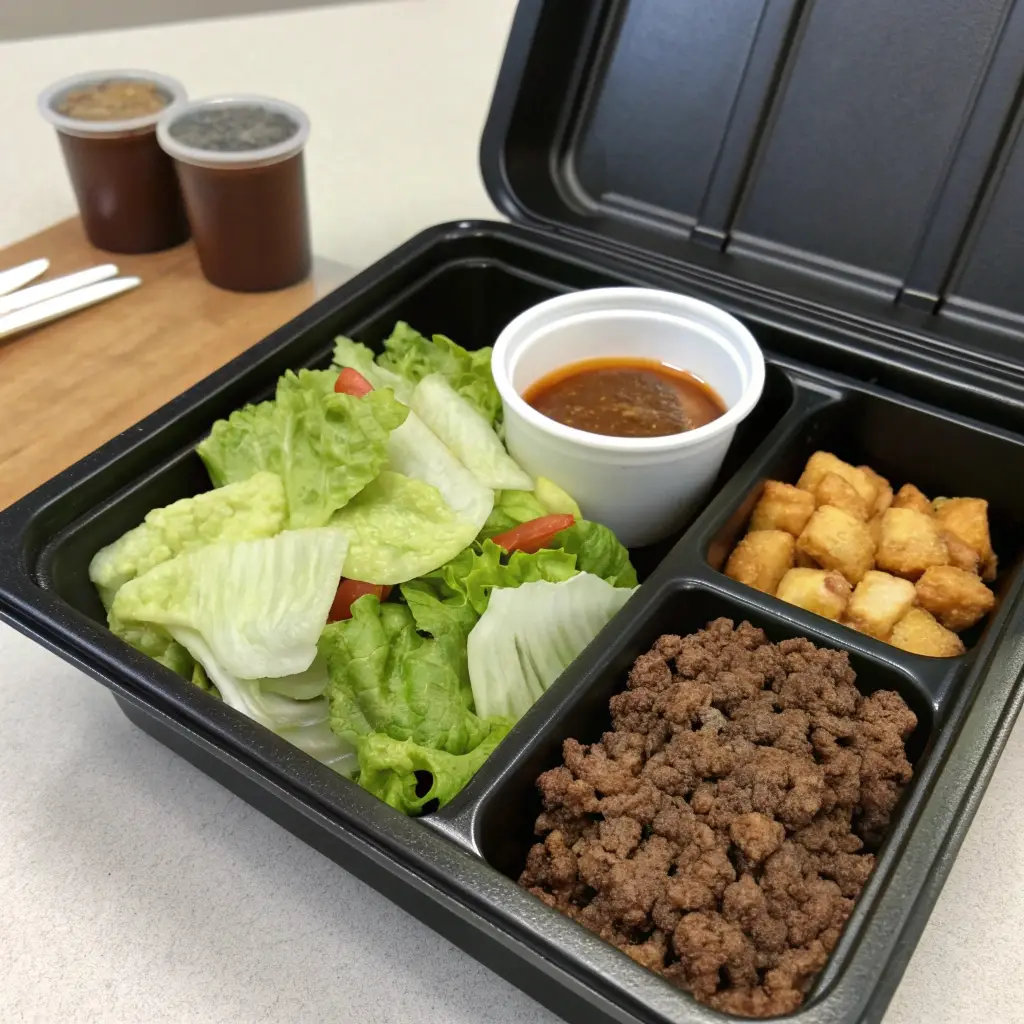 High protein salad recipe packed in a bento box for work.