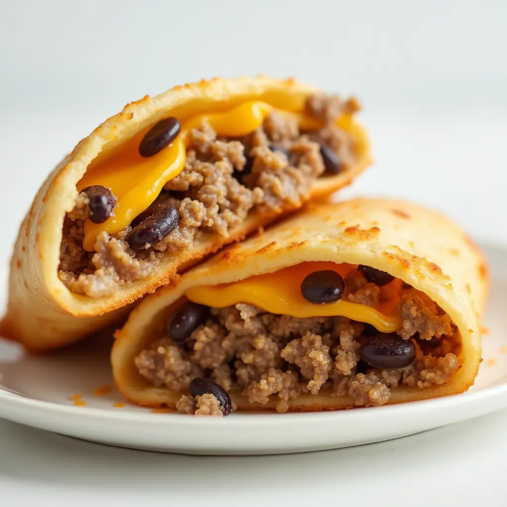 Air fried taco pocket filled with beef and cheese.