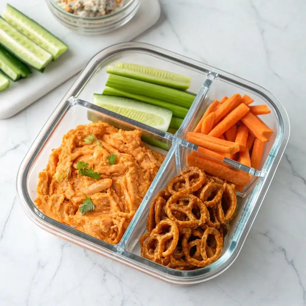 Low carb buffalo chicken lunch box with extra veggies.