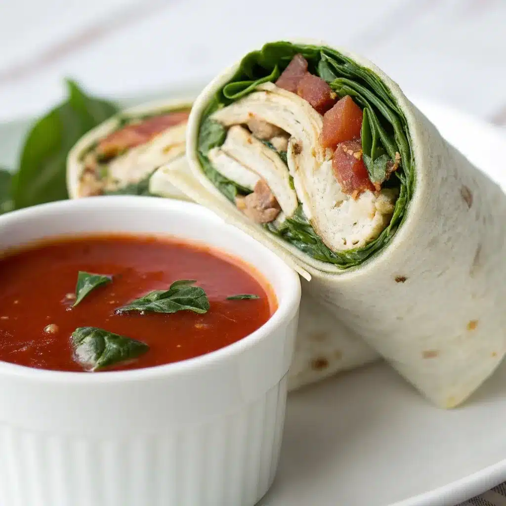 Chicken bacon ranch pinwheel served with tomato soup.