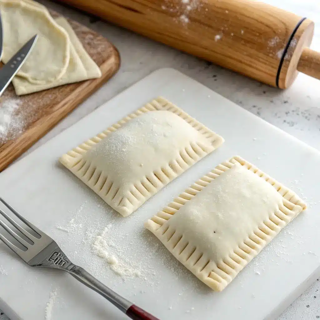 Raw meatball sub pocket dough sealed with a fork crimp.
