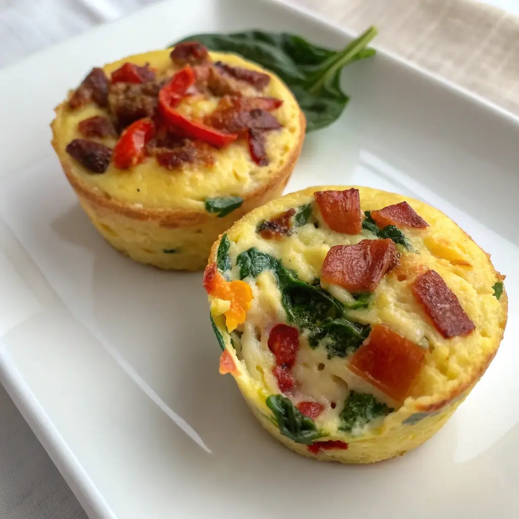 Roasted red pepper egg bite cut open to show smooth custard texture.