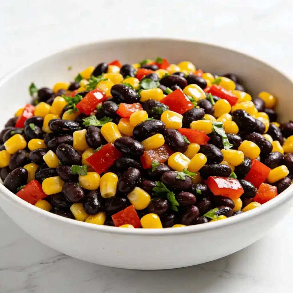 The complete High Protein Southwestern Black Bean Salad ready to eat.