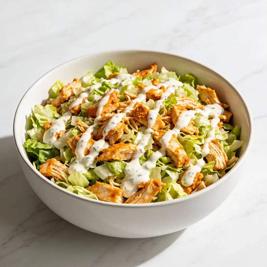 The complete buffalo chicken chopped salad ready to eat.